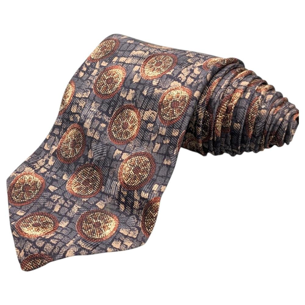Robert Talbott Best Of Class Tie Mens Silk Floral Medallion Gray Brown USA‎ VTG